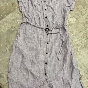 C&C California Heather Gray Button-Down Midi Dress 100% Linen